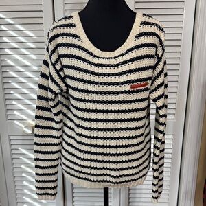 Tommy Hilfiger Navy and Cream Striped Sweater